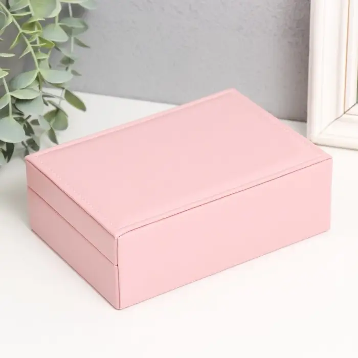 Шкатулка кожзам для украшений "Матовая гладь. Прямоугольная" розовая 16х11,5х5,5 см