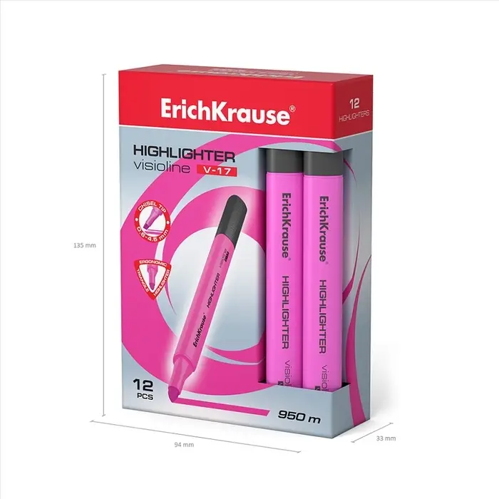 Маркер текстовыделитель ErichKrause Visioline V-17, 0.6-4.5 мм, чернила на водной основе, розовый Маркер текстовыделитель ErichKrause Visioline V-17, 0.6-4.5 мм, чернила на водной основе, розовый