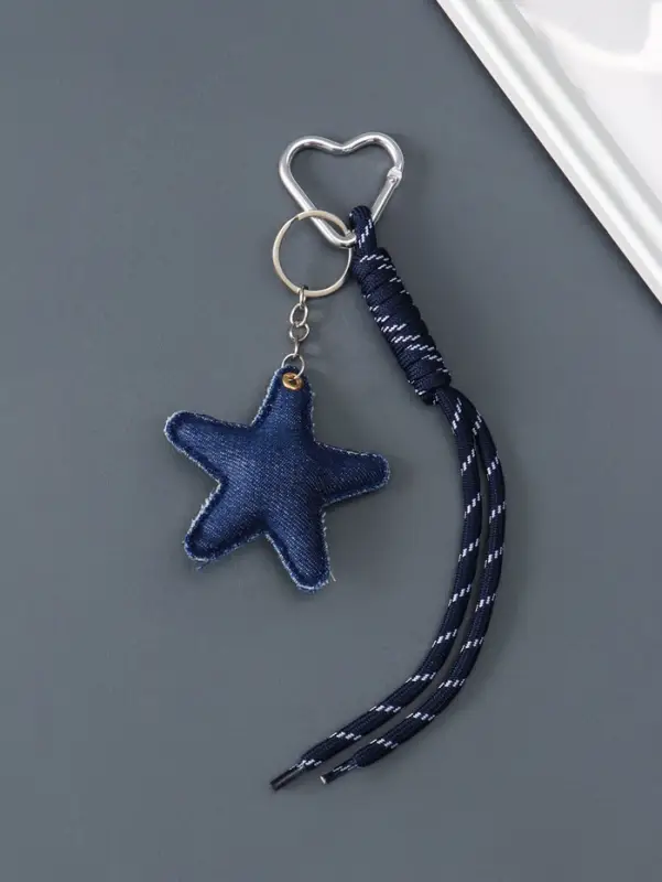 Брелок на карабине текстиль "Звезда" джинс, с узлом 21х7,7х2 см