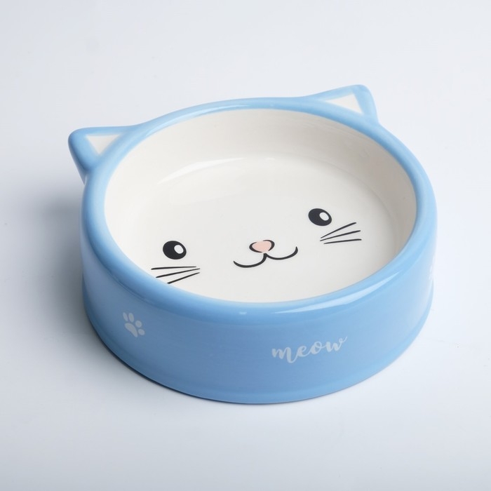 Миска керамическая  Миска керамическая "Голова кота 4" 150 мл, 12,5 x 4 cм, голубая/белая