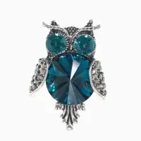 Брошь &laquo;Сова круглая&raquo;, синяя в чернёном серебре