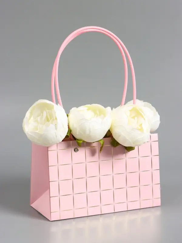 Сумка переноска для цветов, влагостойкая, розовая, с тиснением, 22&times;10.5&times;13.5&plusmn;5% см