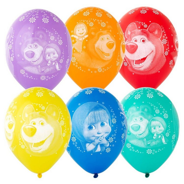Шар латексный 14 Шар латексный 14" «Маша и Медведь», пастель, 5 ст. рисунок, 25 шт.,МИКС