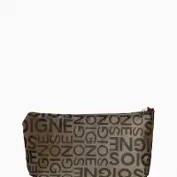 Косметичка - пенал на молнии, маленькая, с буквами, кофейная