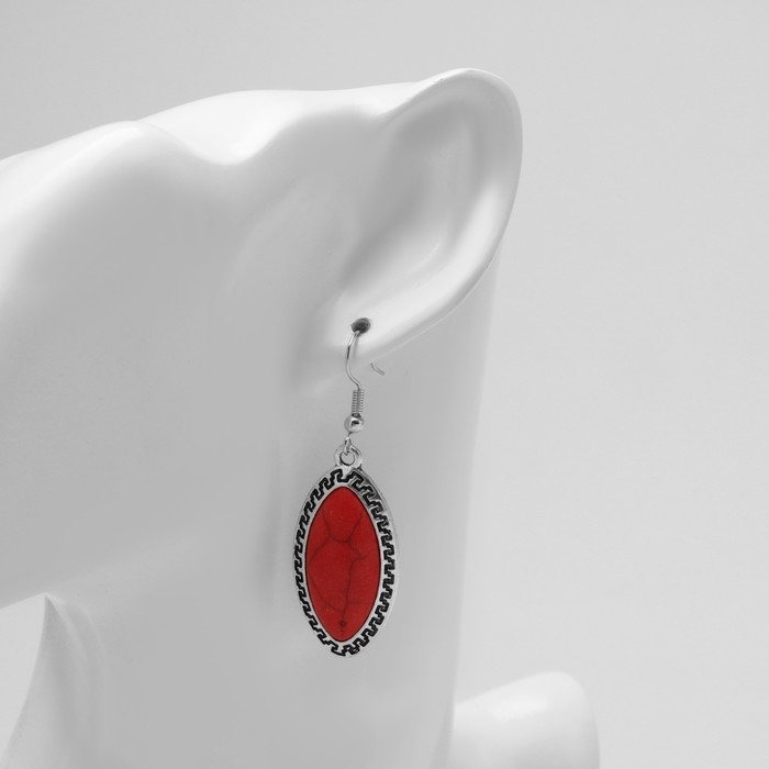 Серьги «Натурель» эллипс, цвет красный в чернёном серебре Серьги «Натурель» эллипс, цвет красный в чернёном серебре