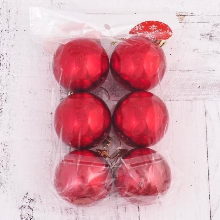 Набор шаров пластик d-6 см, 6 шт Набор шаров пластик d-6 см, 6 шт "Глянец" красный