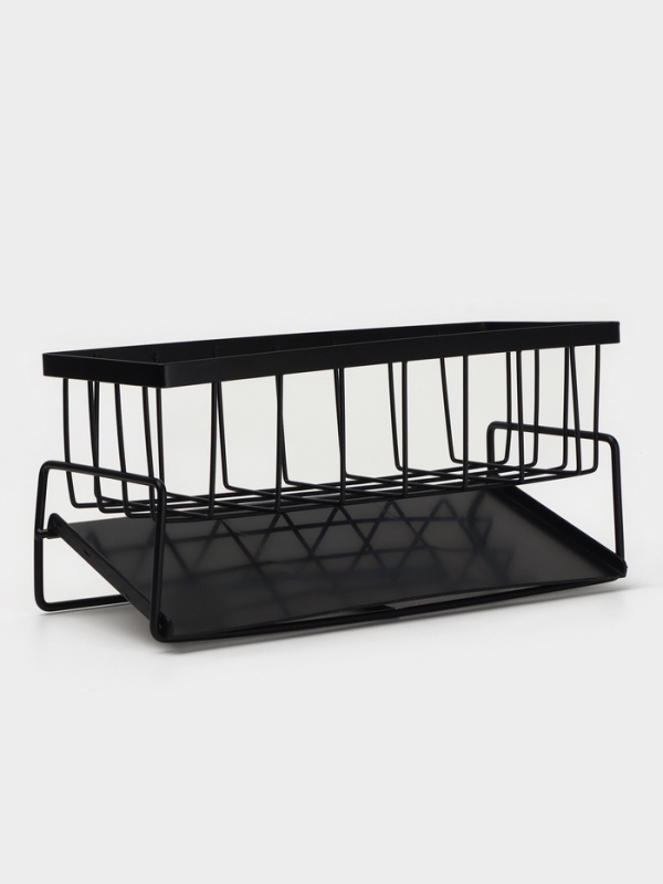 Подставка для мыла и губки со сливом, цвет черный Подставка для мыла и губки со сливом, цвет черный