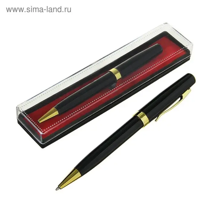Ручка шариковая, подарочная, в пластиковом футляре, поворотная, &laquo;Линкольн&raquo;, чёрная с золотистыми вставками