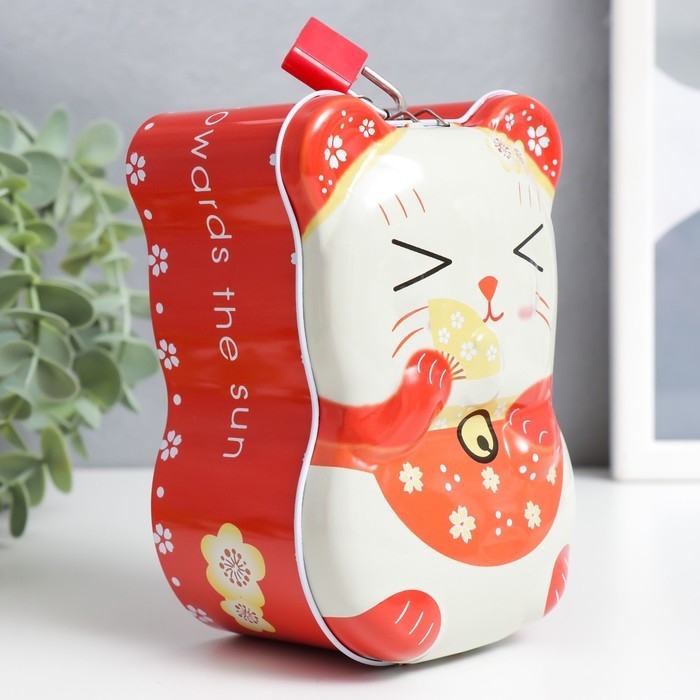 Копилка металл с замочком Копилка металл с замочком "Киска в восточном стиле" МИКС 9,5х8х14 см