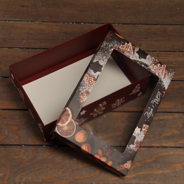 Новый год. Коробка подарочная новогодняя складная, крышка-дно , с окном Новый год. Коробка подарочная новогодняя складная, крышка-дно , с окном "Время чудес" 30 х 20 х 9 см