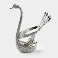 Ложки Magistro &laquo;Серебряный лебедь&raquo;, 7.5&times;5&times;14 см, 7 предметов: ложка 6 шт., подставка, металл, серебристые