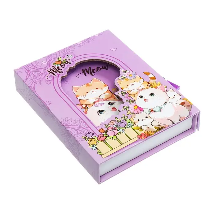 Записная книжка подарочная, 45 листов, линия, на замке Котики (16,3х12,7см)