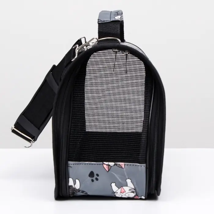 Сумка - переноска каркасная &laquo;Играющие котики&raquo;, размер S, 37.5&times;17&times;22 см, серая