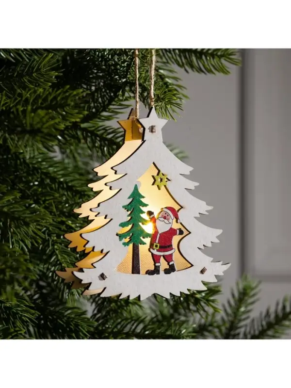 Ёлочная игрушка &laquo;Ёлочка с Дедом Морозом&raquo;, 12&times;11&times;2 см, от батареек, свечение тёплое белое