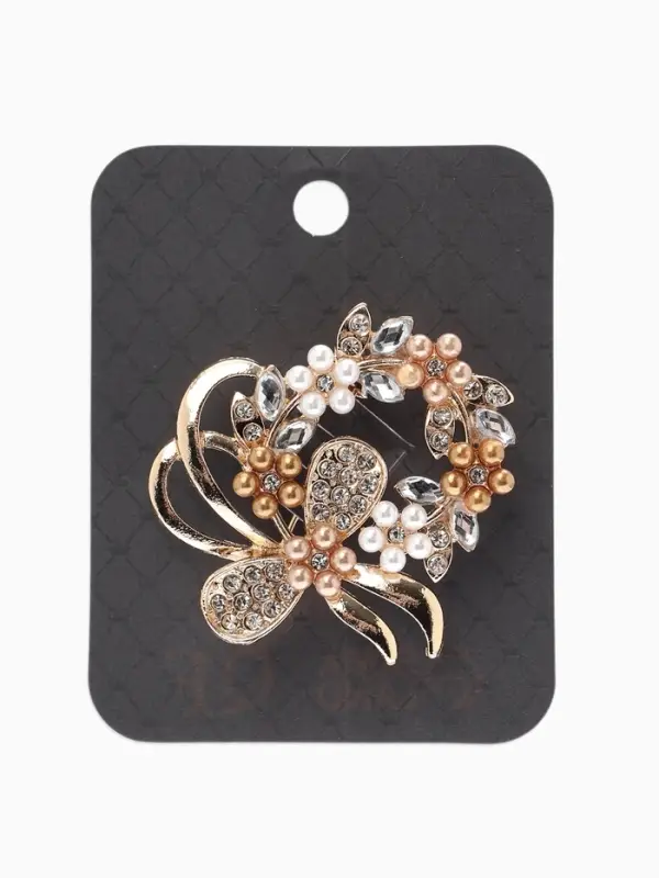 Брошь &laquo;Жемчужный венок&raquo;, с бантом, коричневая в золоте