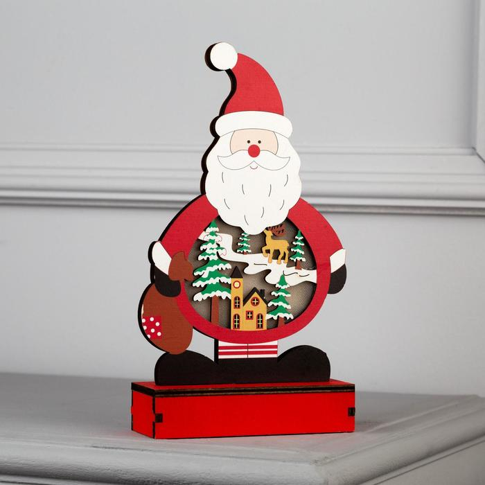 Светодиодная фигура «Дед Мороз» 13 × 14 × 5 см, дерево, батарейки ААх2 (не в комплекте), свечение тёплое белое