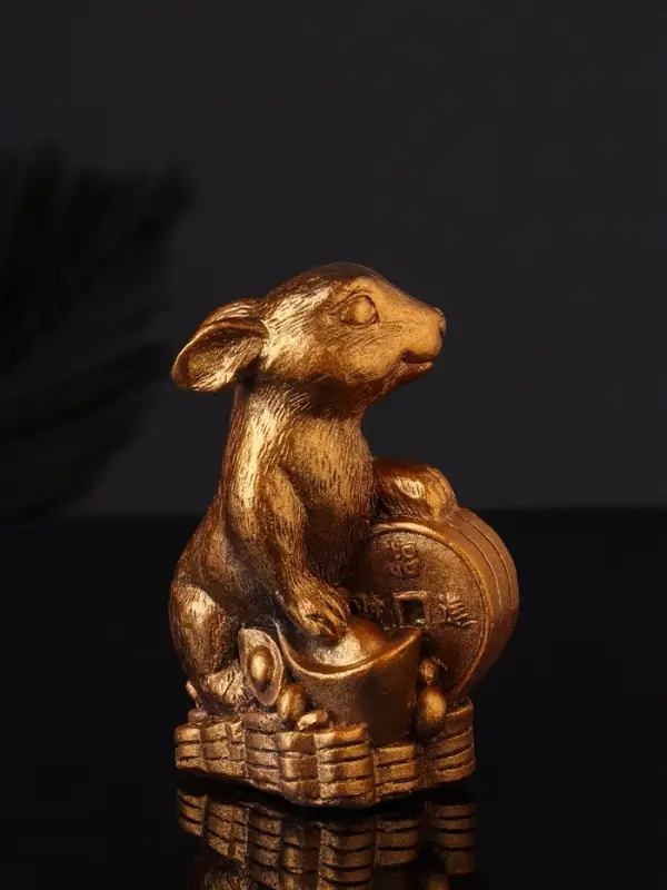 Набор "Кролик фен-шуй с подсвечником", 12х20 см, бронза