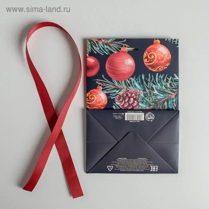 Пакет подарочный новогодний с лентой «Ёлочные игрушки», 13 х 19 х 9 см Пакет подарочный новогодний с лентой «Ёлочные игрушки», 13 х 19 х 9 см