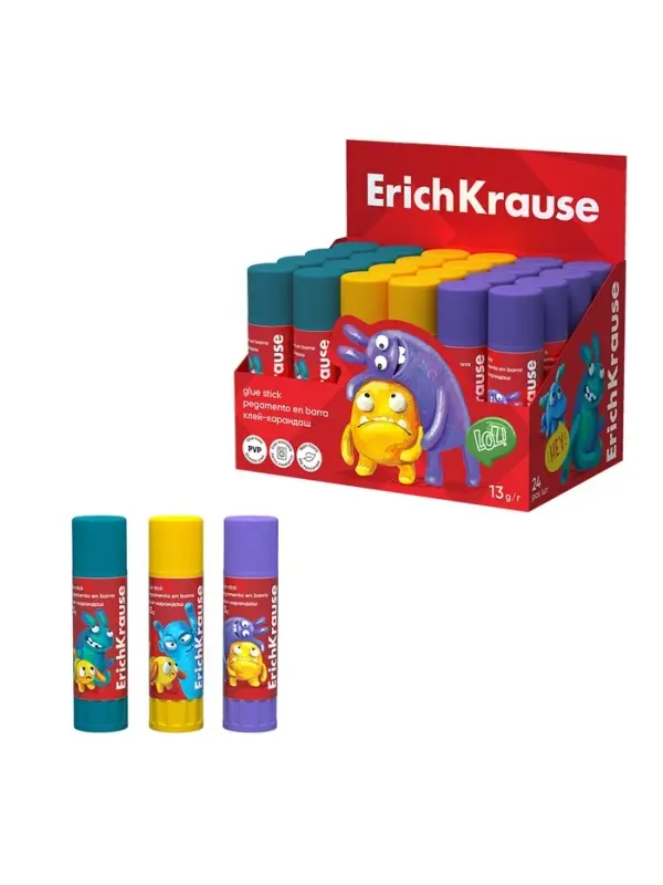 Клей-карандаш, ErichKrause EasyStick Jolly Friends, PVP, экономичный расход, 13 г, МИКС