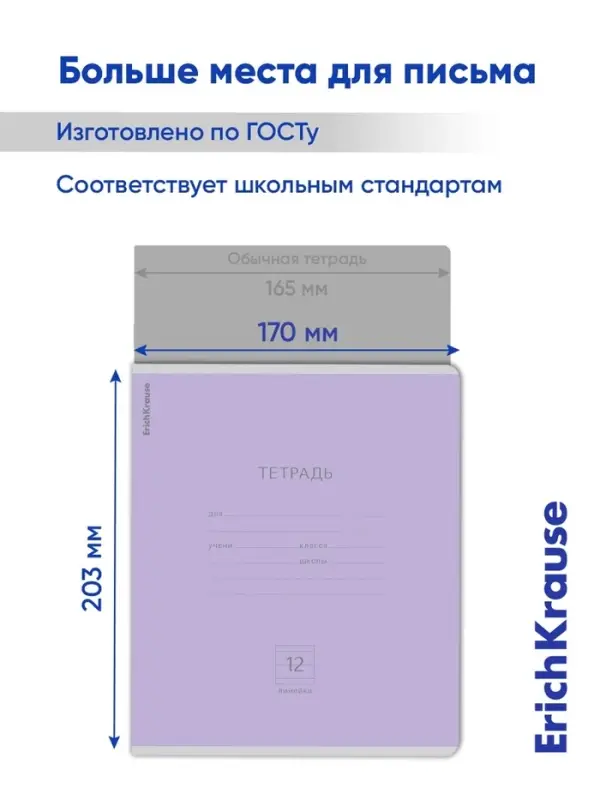 Тетрадь 12 листов в линейку ErichKrause &laquo;Классика&raquo;, обложка мелованный картон, блок офсет, белизна 100%, МИКС