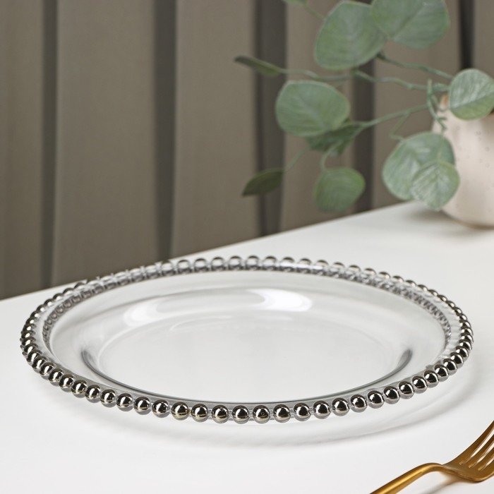 Тарелка стеклянная обеденная «Орбита», d=27 см, цвет каёмки серый Тарелка стеклянная обеденная «Орбита», d=27 см, цвет каёмки серый