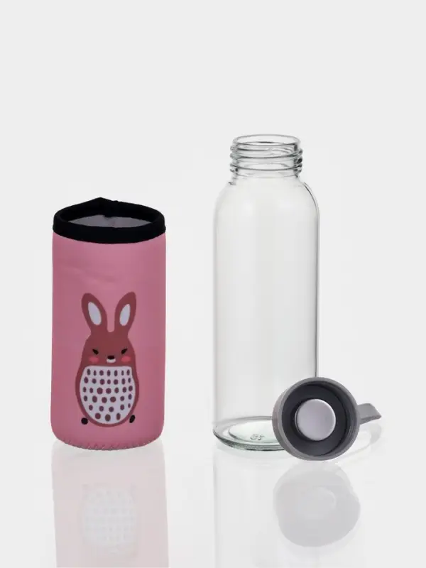 Бутылка для воды &laquo;Весёлые зверята&raquo;, 300 мл, h=17 см, в чехле, стекло, МИКС