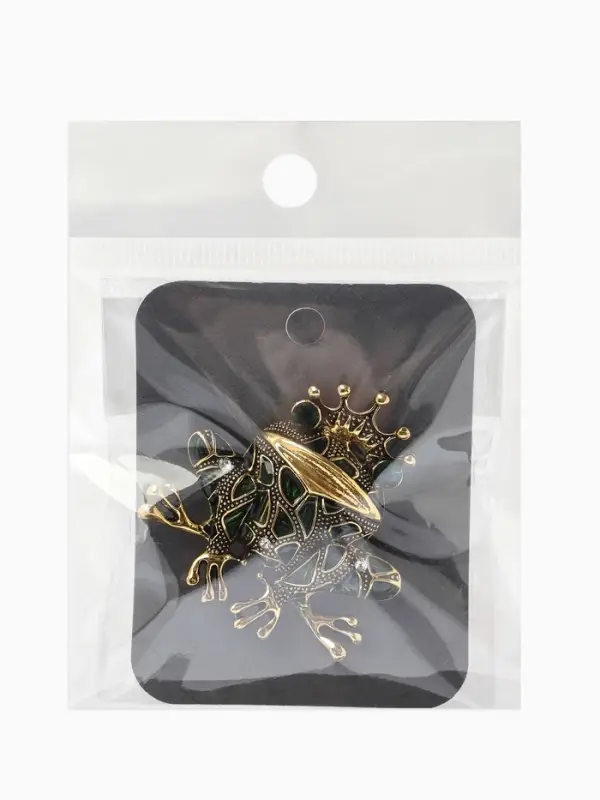 Брошь &laquo;Лягушка&raquo; принцесса, цвет зелёный в чернёном золоте