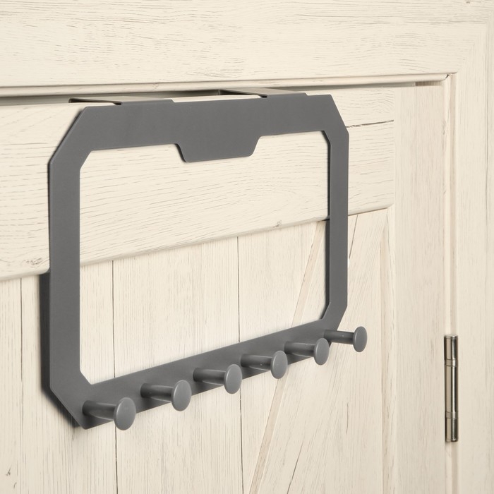 Вешалка ТУНДРА TVS001, металлическая, шестирожковая, накидная, цвет серый