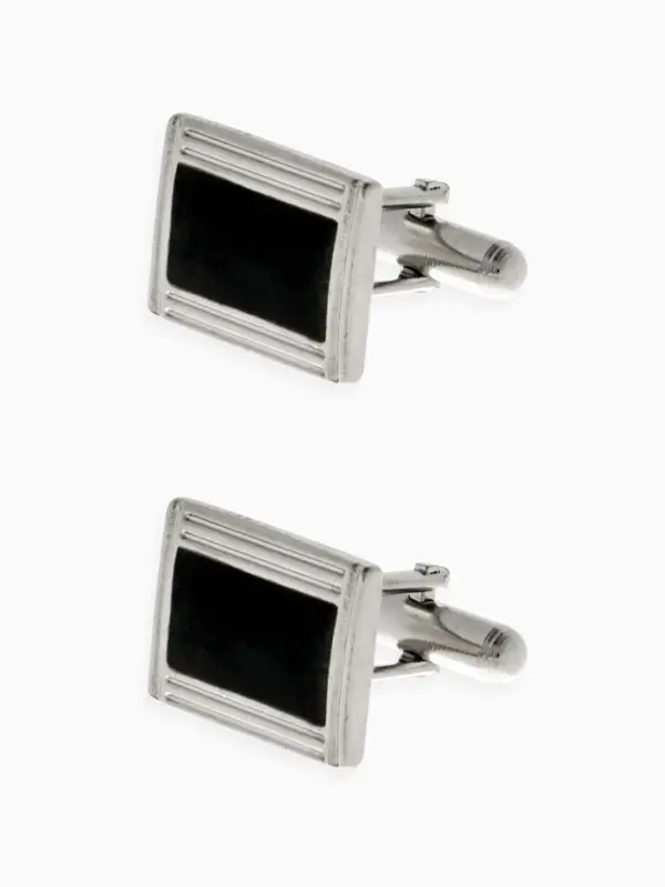 Запонки стальные &laquo;Прямоугольник&raquo;, в рамке с эмалью, чёрные в серебре