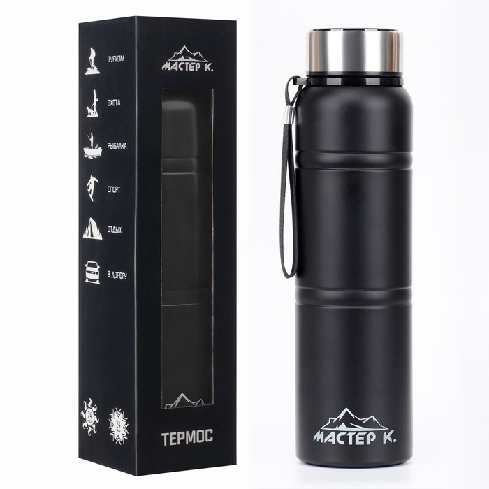 Термос, 850мл, Warm, сохраняет тепло 24 ч, с ситечком, с датчиком температуры, чёрный