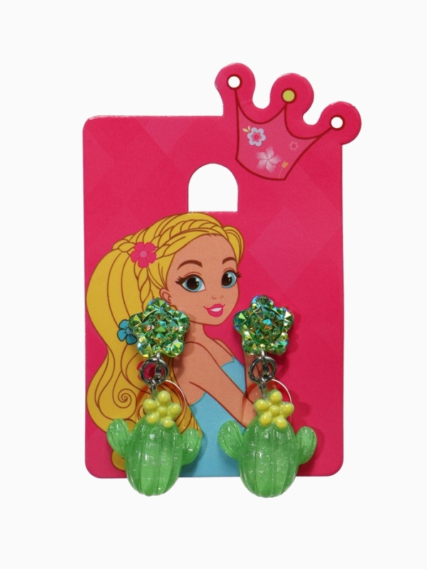 Серьги-клипсы детские  Серьги-клипсы детские "Выбражулька" кактус с звездой кристалл, цвет зеленый