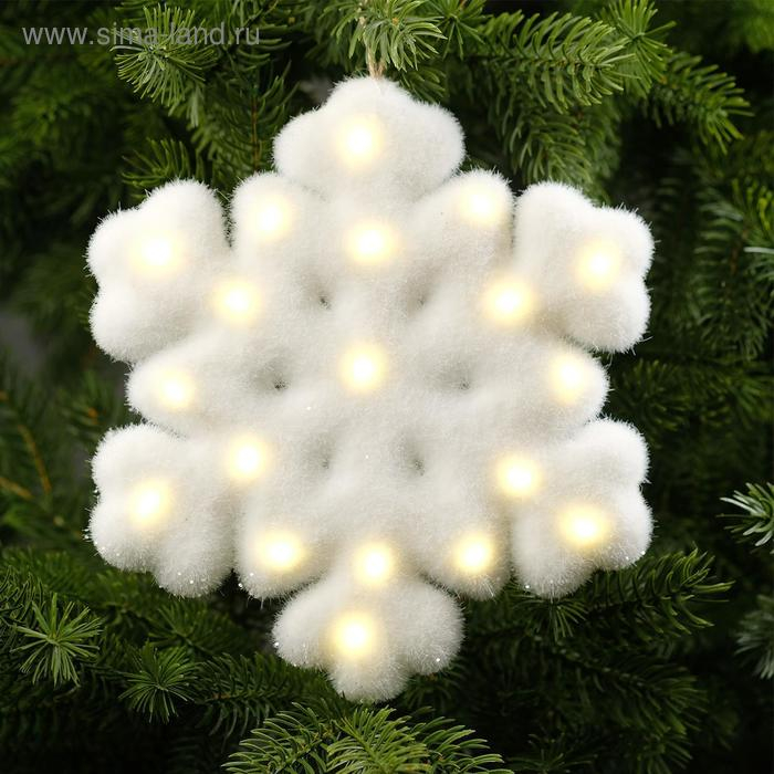 Светодиодная фигура «Снежинка» 20 см, флок, батарейки CR2032х2 (в комплекте), свечение тёплое белое Светодиодная фигура «Снежинка» 20 см, флок, батарейки CR2032х2 (в комплекте), свечение тёплое белое