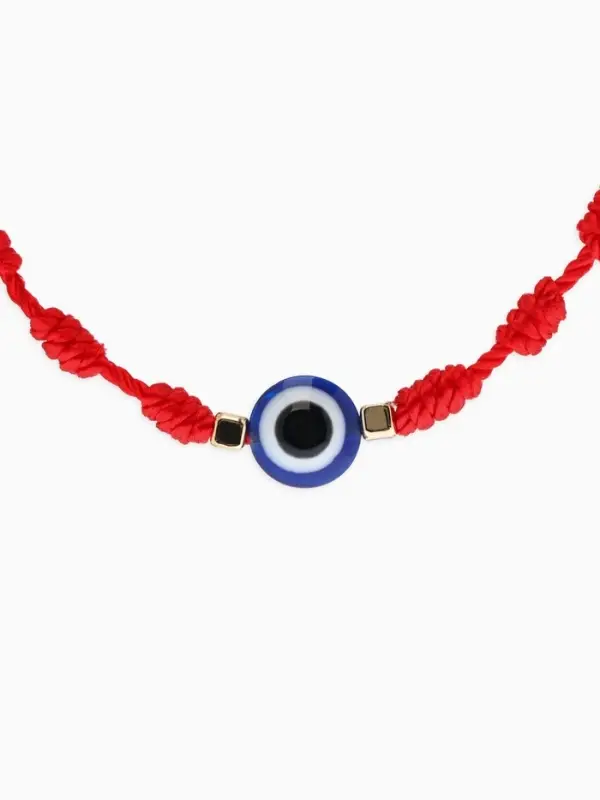Браслет-оберег &laquo;Красная нить&raquo; узел/бусина/глаз,  цвет красно-бело-синий в золоте