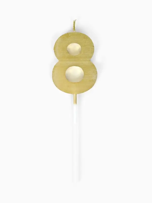 Свеча для торта &laquo;Элемент&raquo;, цифра "8" золотая