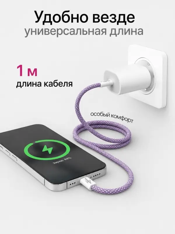 Кабель VIXION PRO VX-06c, Type-C -Type-C, 60 Вт, 3 А, 1 м, фиолетовый