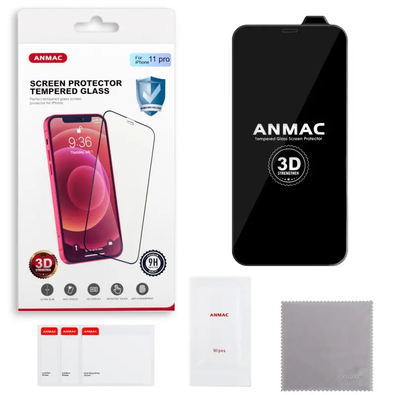 Защитное стекло для iPhone 11 Pro 3D ANMAC черное усиленное  Арт. 1137193