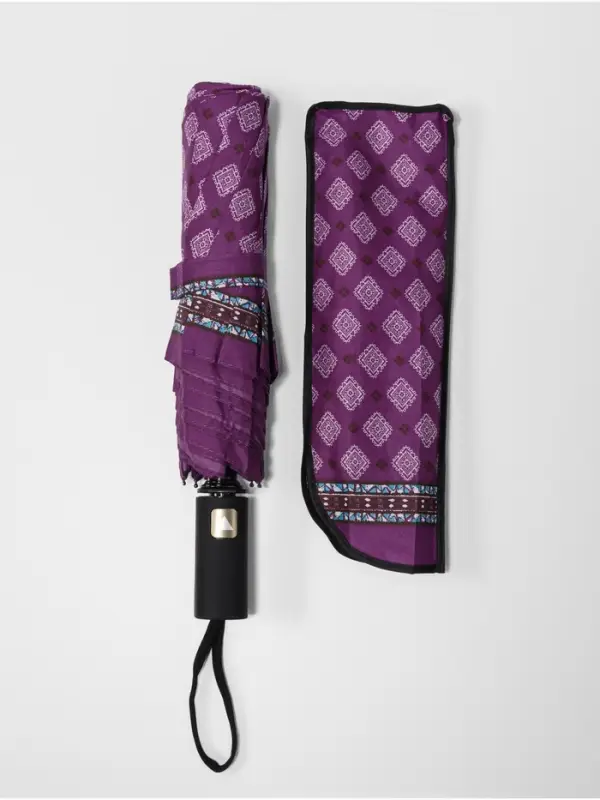 Зонт полуавтоматический &laquo;Орнамент&raquo;, эпонж, 3 сложения, 8 спиц, R=48/55 см, d=96 см, МИКС