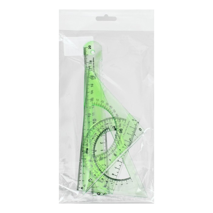 Набор чертёжный средний Calligrata (линейка 20 см, 2 треугольника, транспортир), прозрачный, микс, пакет Набор чертёжный средний Calligrata (линейка 20 см, 2 треугольника, транспортир), прозрачный, микс, пакет