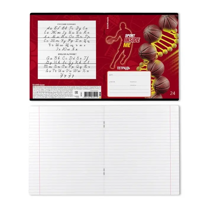 Тетрадь 24 листа в линейку, ErichKrause Sport DNA, обложка мелованный картон, УФ-лак, блок офсет 100% белизна, МИКС