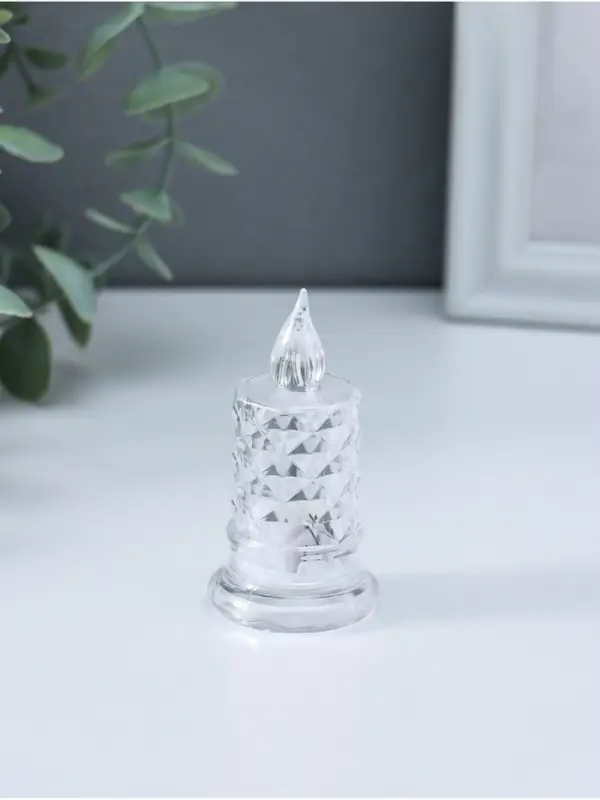 Светодиодная свеча LED - ночник RISALUX &laquo;С подтёками, грани&raquo;, 3&times;LR41, прозрачный, 3.5&times;3.5&times;7 см