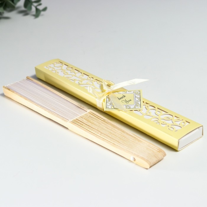 Веер бамбук, текстиль h=21 см  Веер бамбук, текстиль h=21 см "Моноцвет" в коробке, бежевый