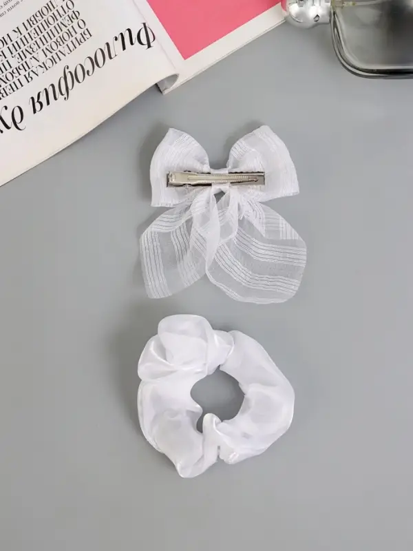 Набор для волос Выбражулька &laquo;Школьница&raquo;, резинка 10 см, зажим 9 см, полоски объём, белый