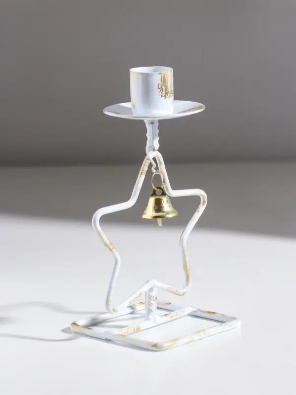 Подсвечник металл на 1 свечу  Подсвечник металл на 1 свечу "Звезда с колокольчиком" белый с патиной d=2,3 см 9,3х7,4х17 см   10875