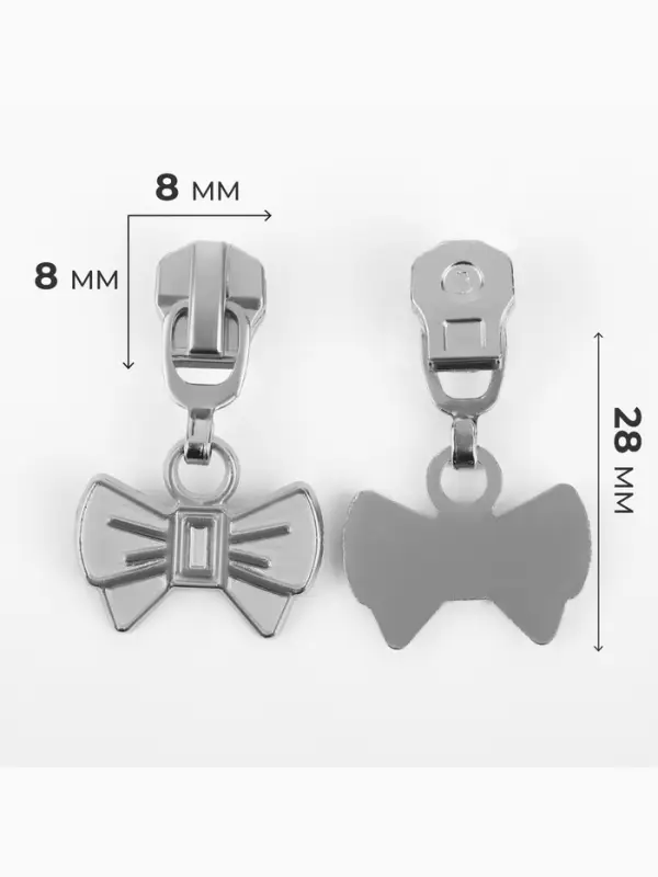 Бегунок для металлической молнии, №3, &laquo;Бант&raquo;, 10 шт., цвет никель