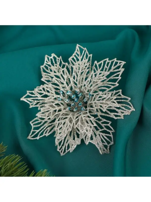 Ёлочные игрушки 2 шт. &laquo;Зимнее волшебство. Ажурный цветок&raquo; пластик, 14 см, серебро