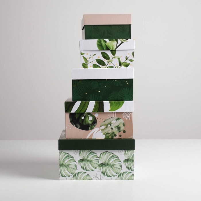 Набор коробок 5 в 1, упаковка подарочная, «Тропический», 14 х 14 х 8‒22 х 22 х 12 см