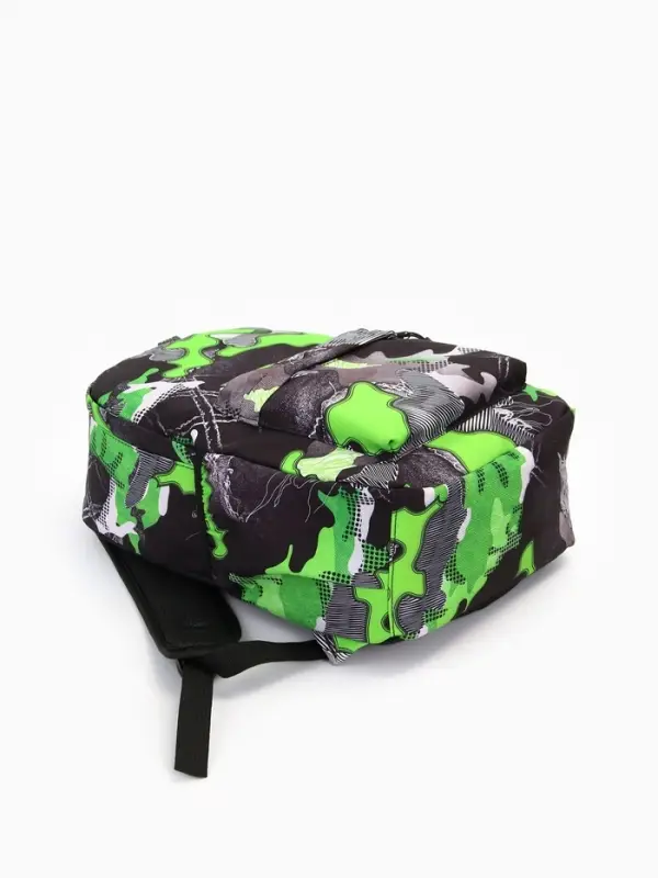 Рюкзак школьный на молнии, с карманами, с принтом, размер 30&times;13&times;42 см, зелёный