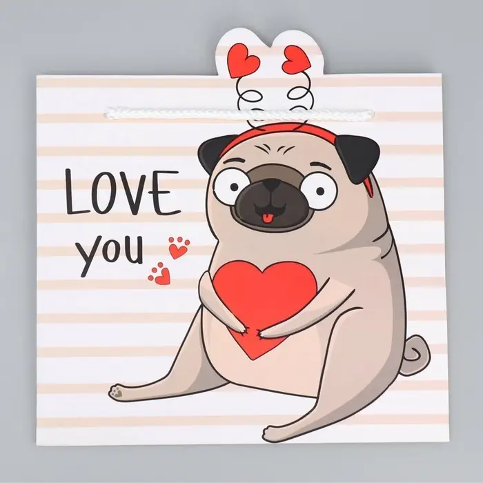 Пакет подарочный, упаковка, Love you, 25 &times; 22 &times; 10 см