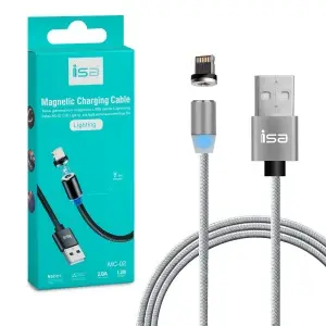 Кабель USB на Lightning 1.2m 2A магнитный MС-02 ISA серебро