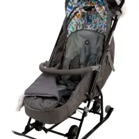 Санки - коляска Nika Kids &laquo;Наши детки 6&raquo;, чехол для ног, муфта, сумка, принт с ламой, серый